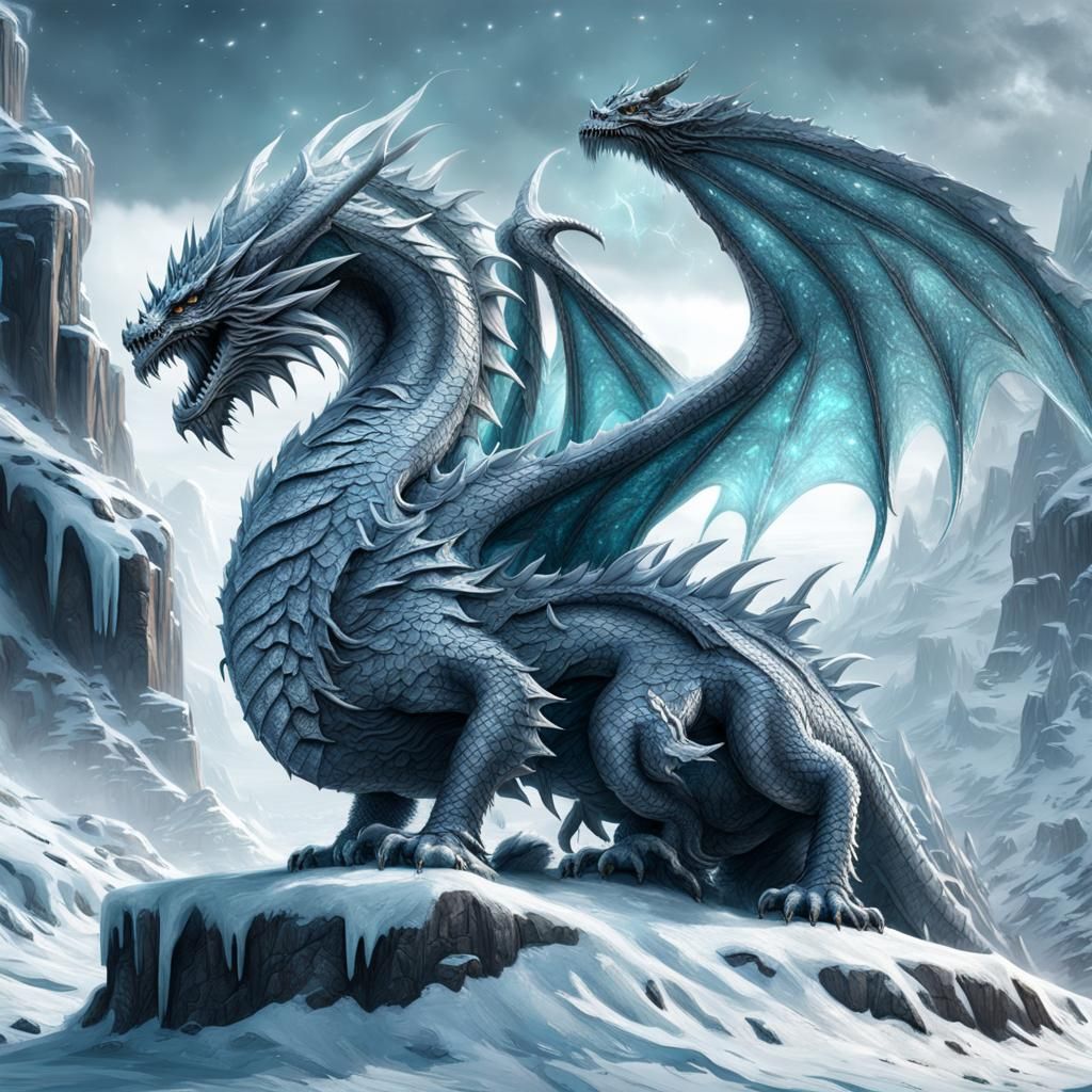 Epic Ice Dragon Statue: Digital Matte Painting