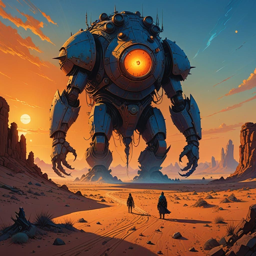 Majestic Desert Djin Confrontation, Fantasy Art