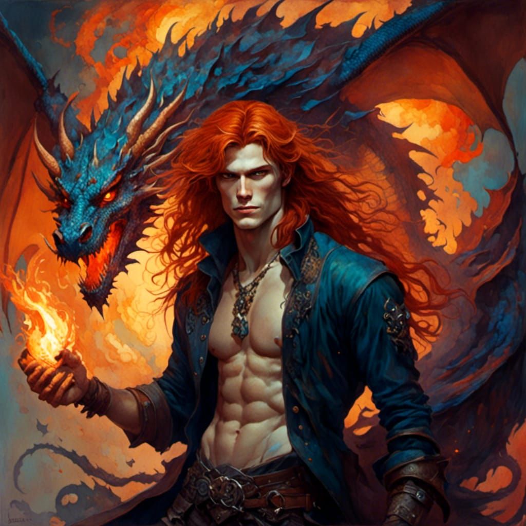 Dragon Fire Wielder in Romantic Watercolor Style