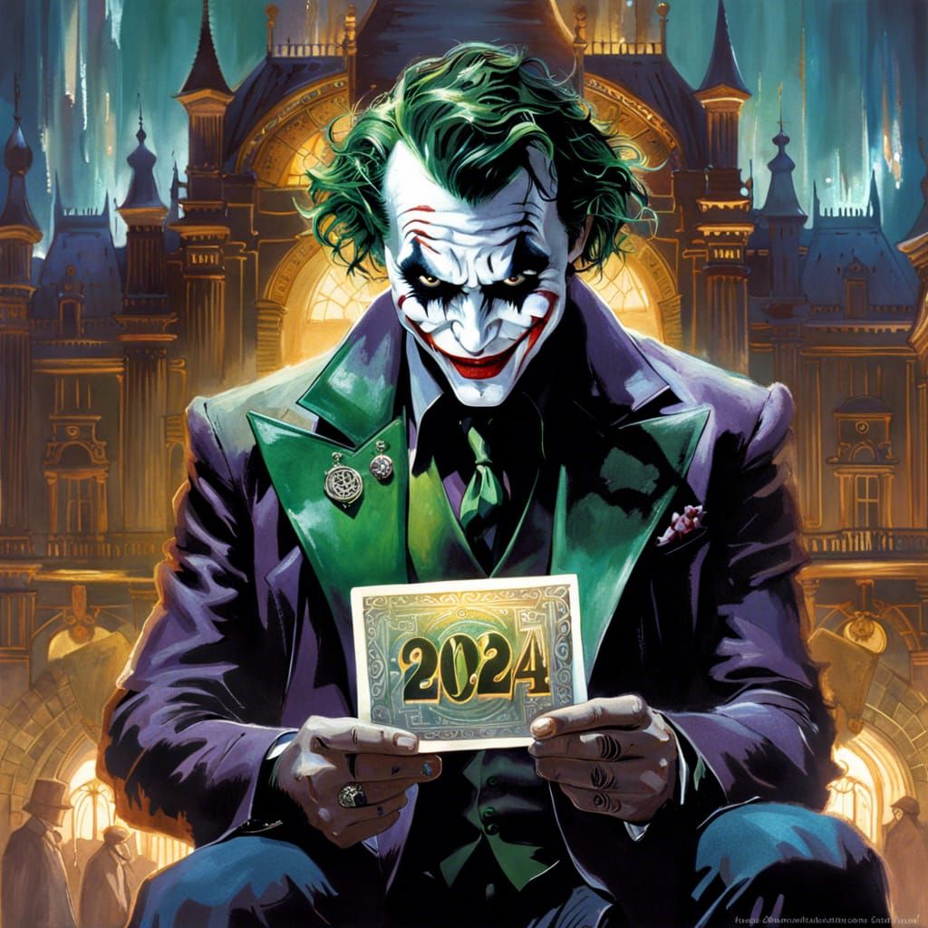 Joker Card with 2024 in Dark Fantasy Style