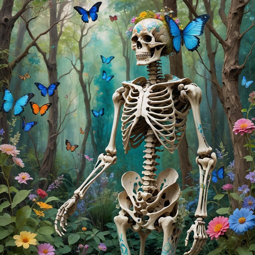 Skeletal Romance: Flower Offering in Abstract Expressionist ...