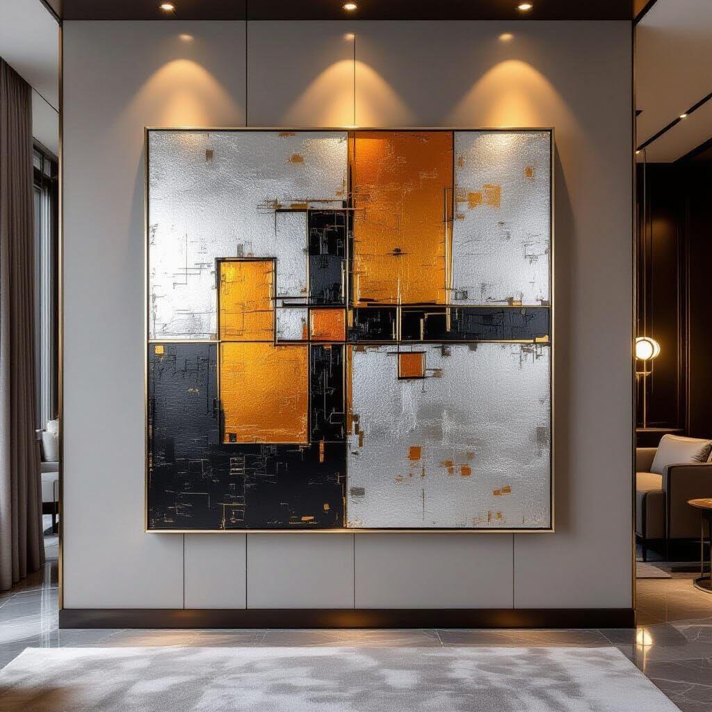 Modern Abstract Metallic Painting in Luxury Room