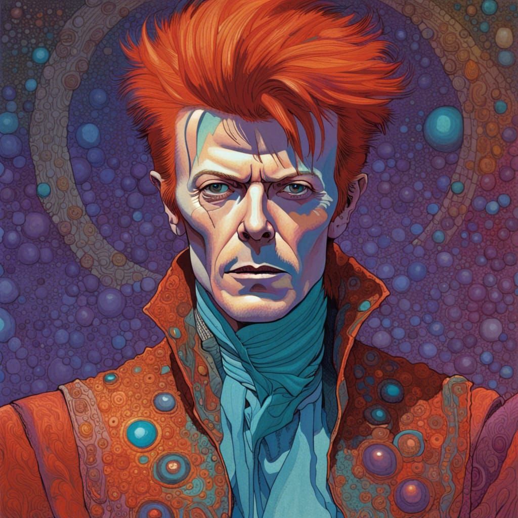 David Bowie Portrait in Moebius Comic Style