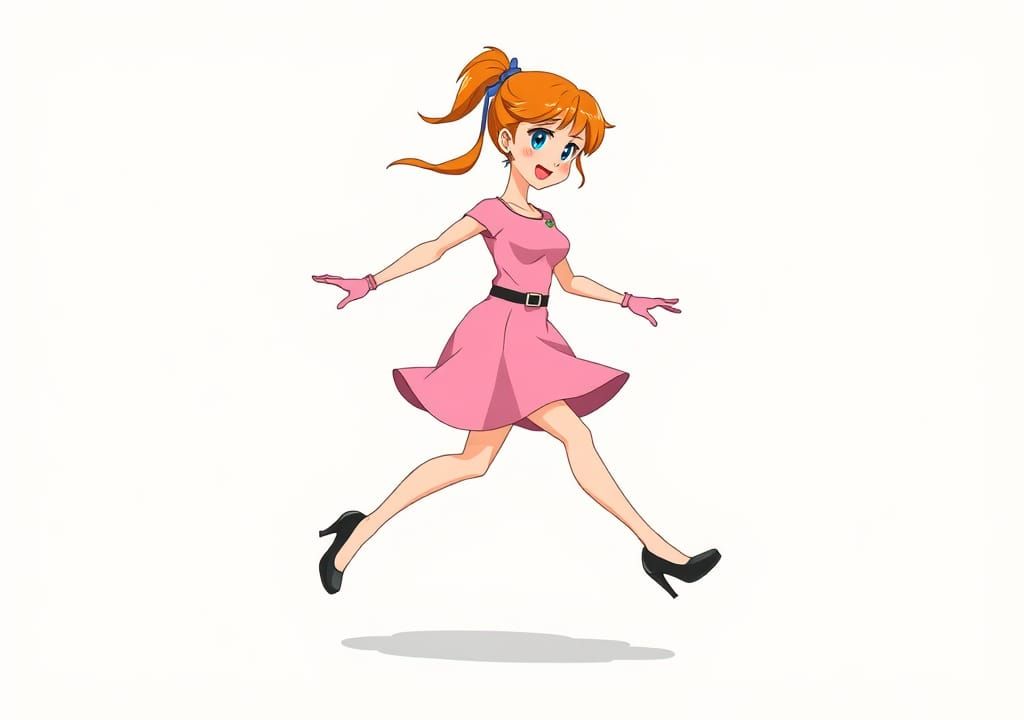 Cartoon Woman's Energetic Tap Dance in Anime Style