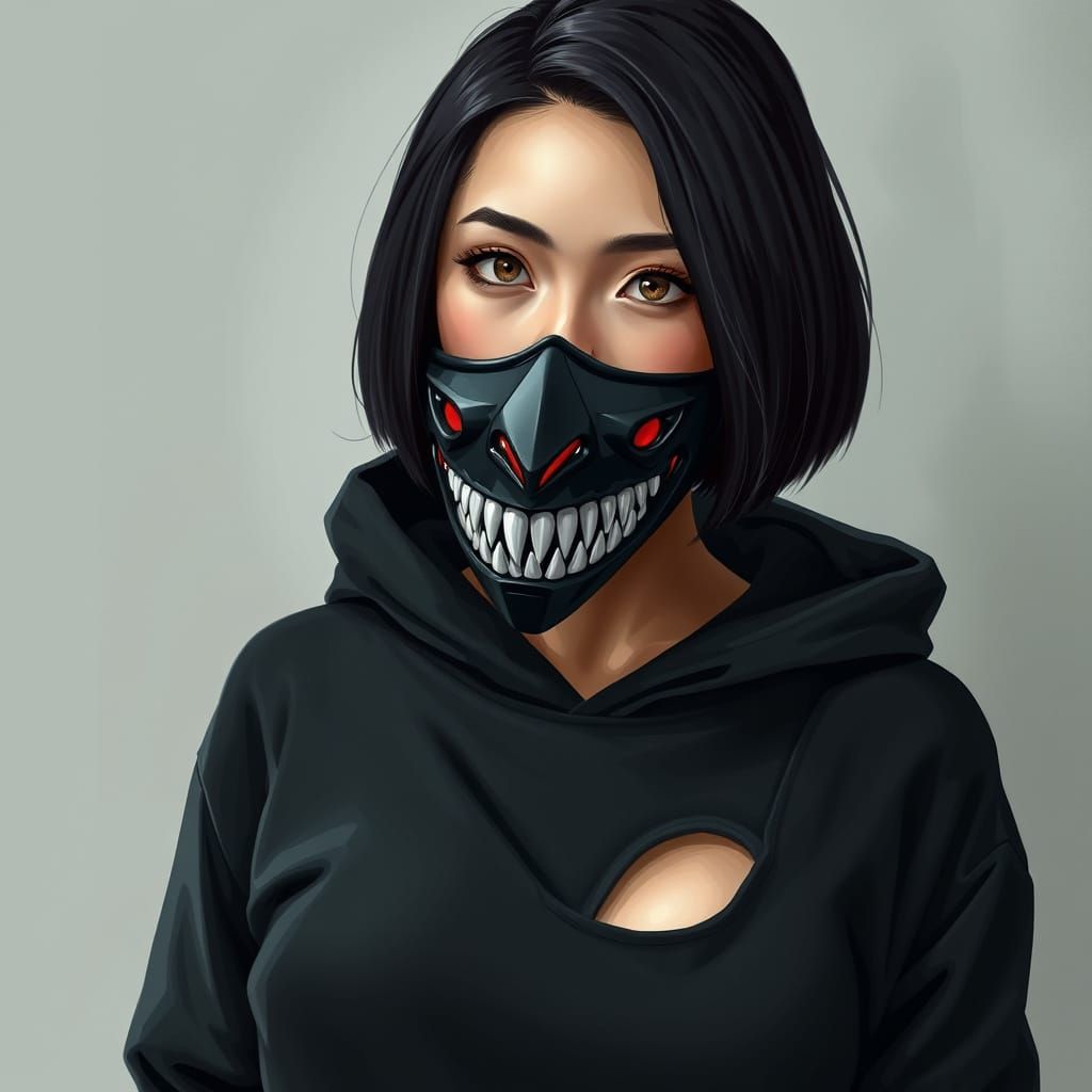 Enigmatic Athlete in Black Oni Mask