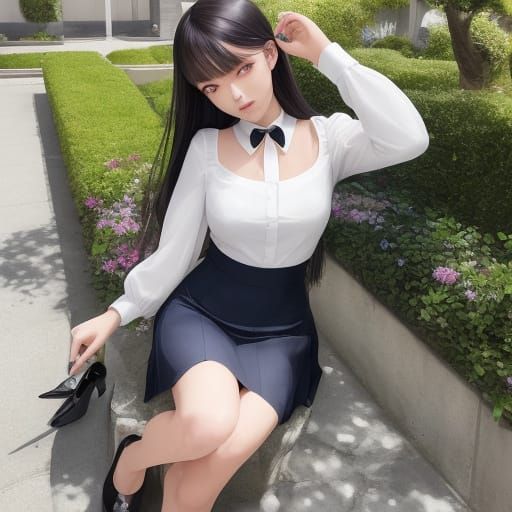 Young Woman in Stylish Japanese School Uniform