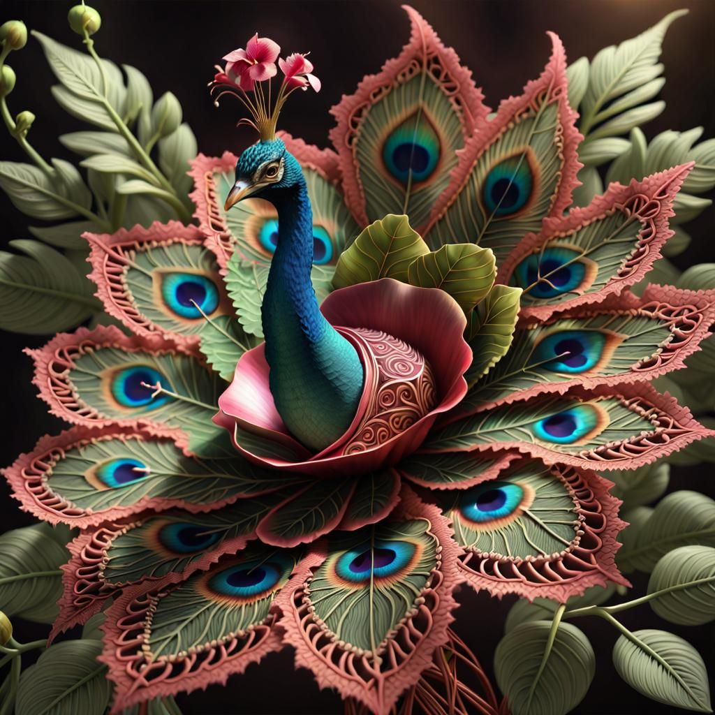Peacock Witch in Futuristic Jungle Garden