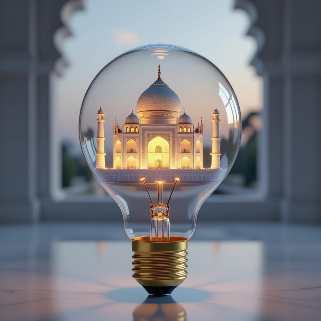 Taj Mahal Inside Glowing Light Bulb