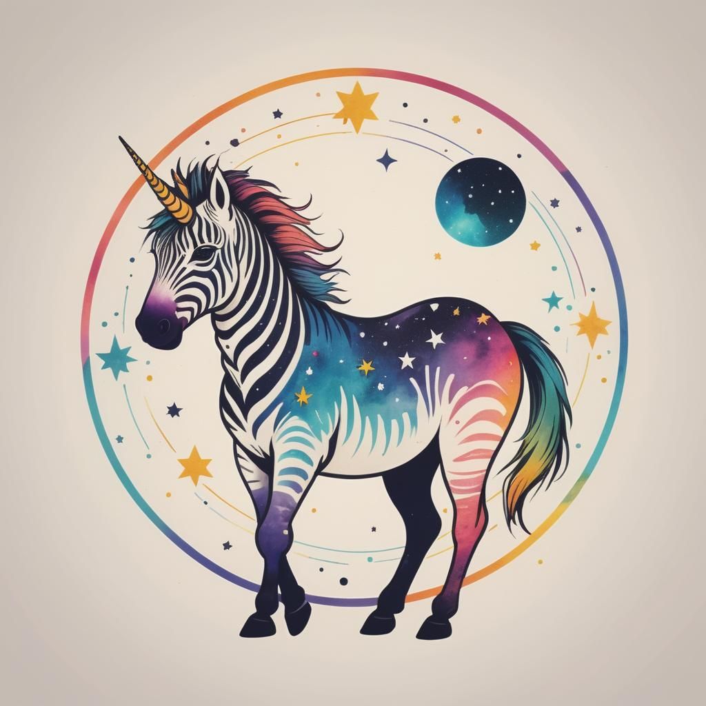 Minimalist Zebracorn Logo in Colored Ink