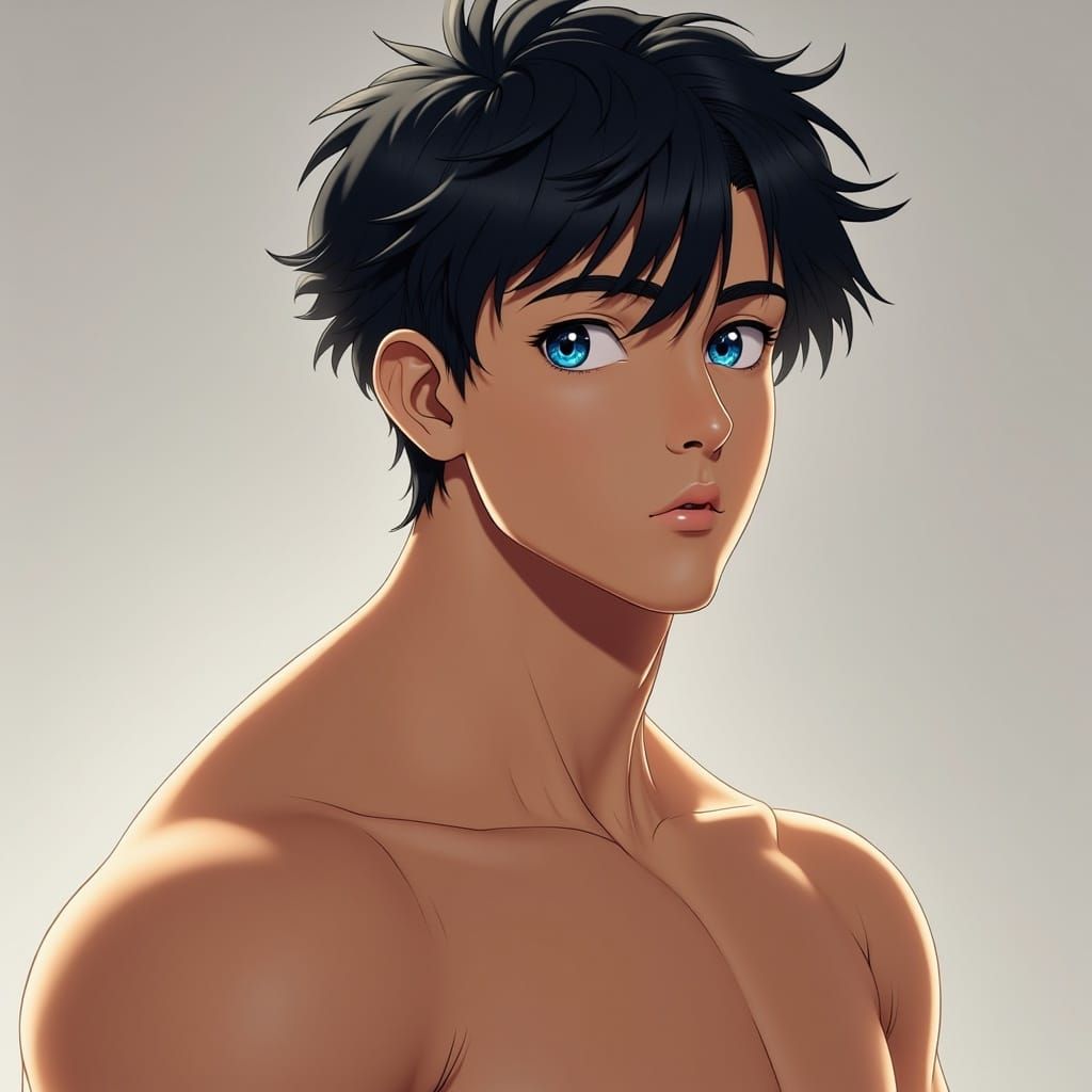 Hyperrealistic Anime Portrait of a Handsome Young Man