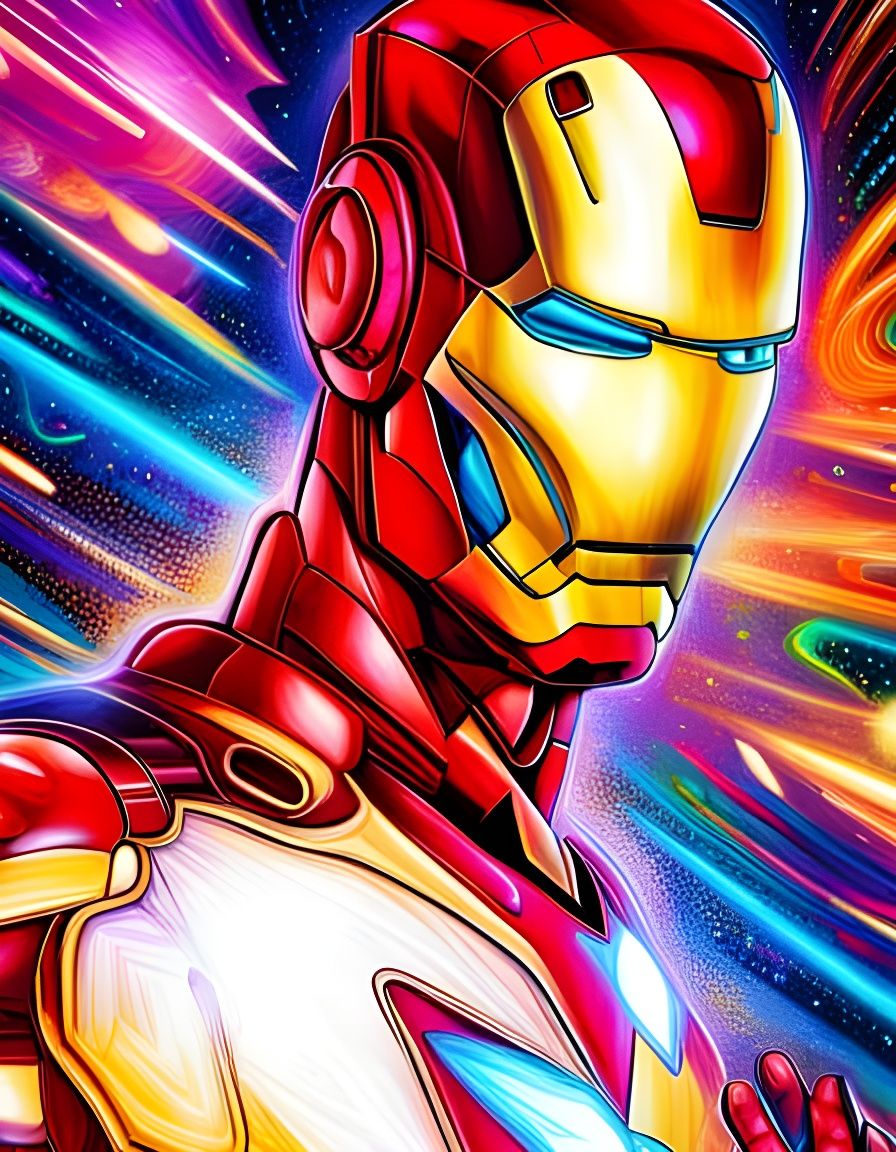 Psychedelic Iron Man: Detailed Holographic Illustration