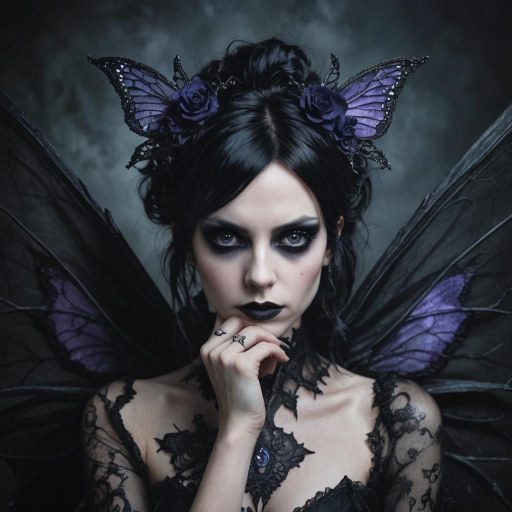 Goth Fairy Portrait with Glowing Tattoos