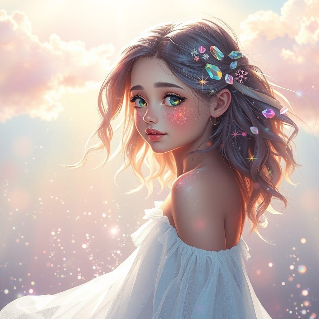 Glowing Goddess Emerges from Shimmering Portal