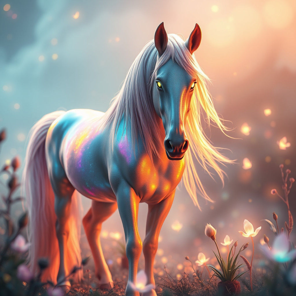 Mystical Equine in Dreamlike Landscape, Digital Matte Painti...