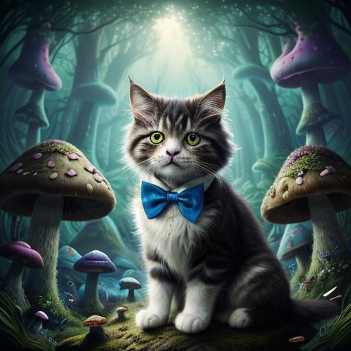 Cute Cat in Suit on Toadstool: Sylvamagic Art
