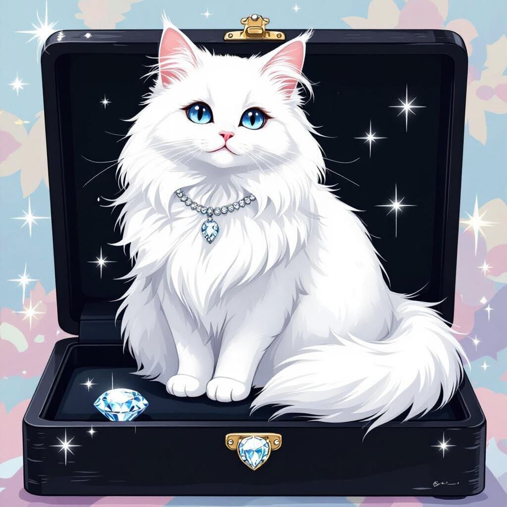 Proud Cat on Diamond, in Anime Style