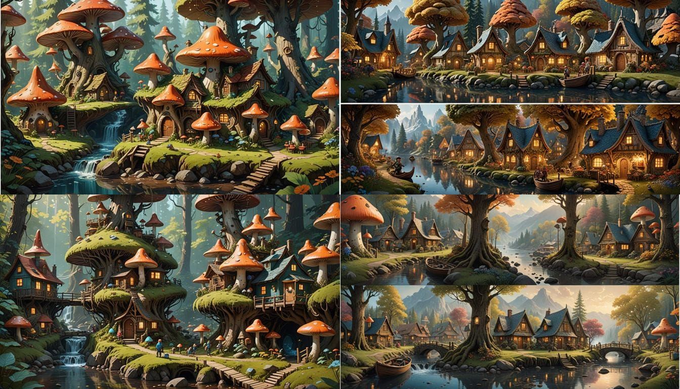 Ethereal Mushroom Village in Detailed Fantasy Art