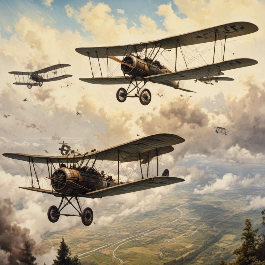 Skeletal Aviators in World War I Biplanes