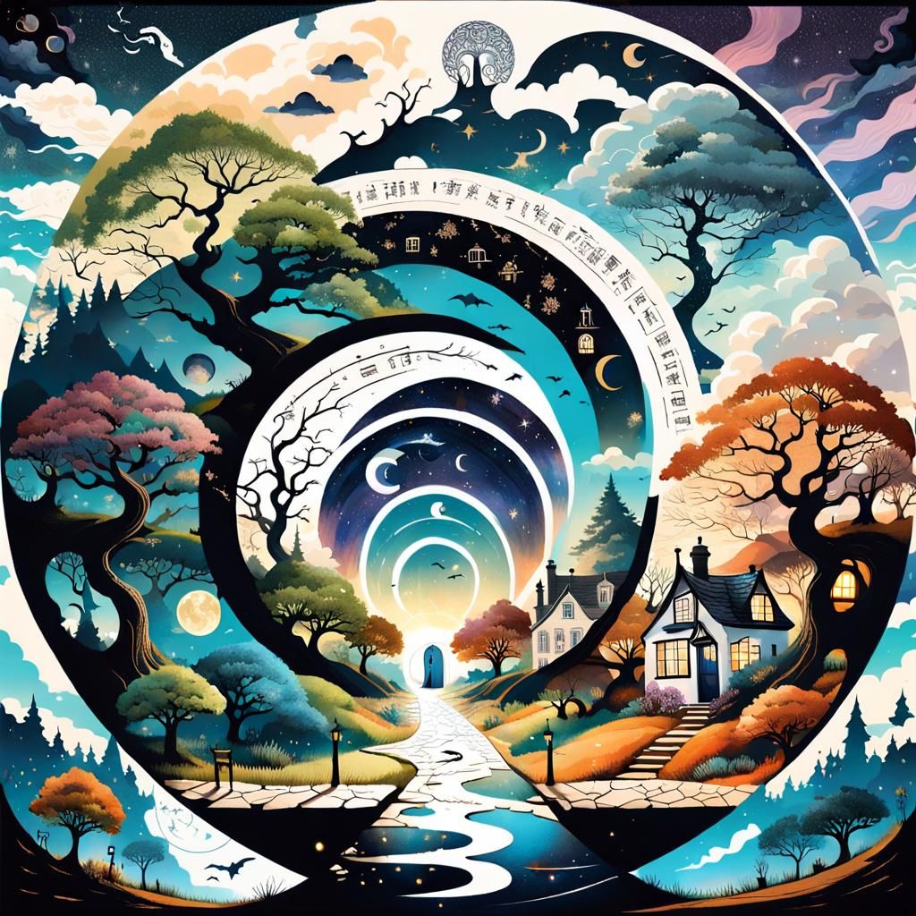 Surreal Stargate Scene with Dreamlike Cloudscape