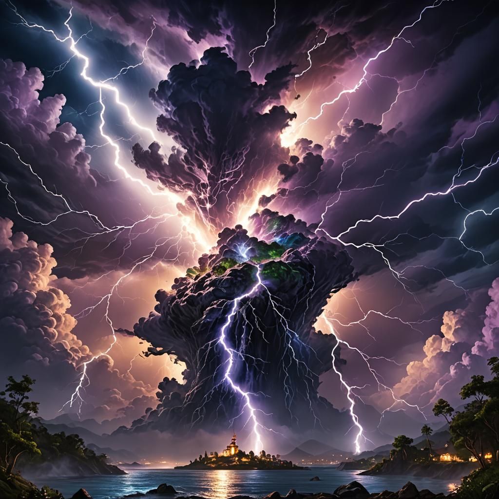 Dramatic Lightning Strike Illuminates a Full Moon