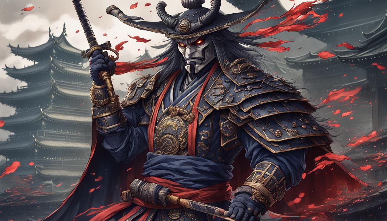 Villainous Samurai Anime Pencil Drawing