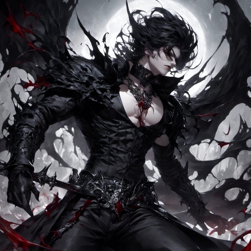 Handsome Vampire Smirking with Fangs in Gothic Style