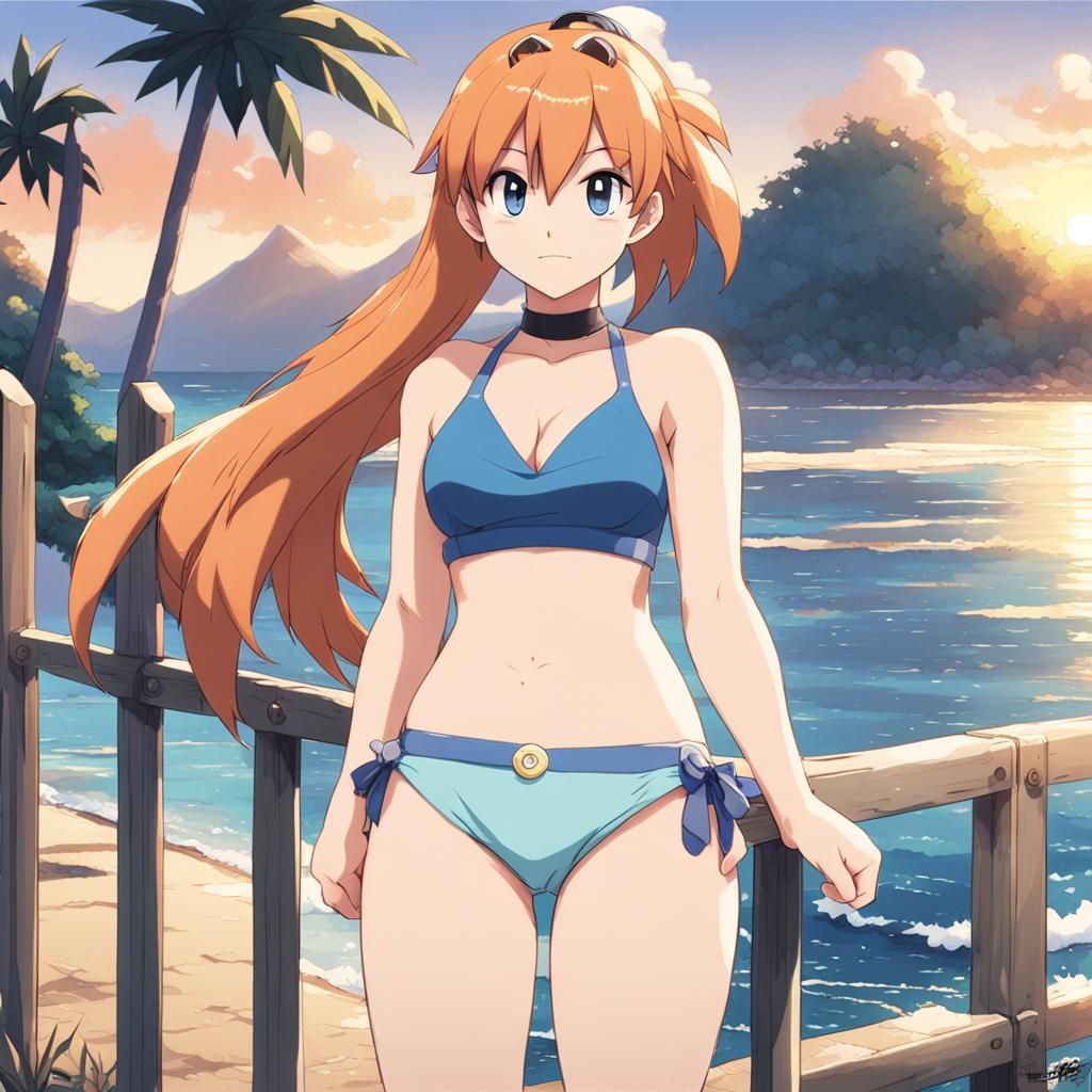 n-s-f-w, beautiful girl, misty from pokemon, orange hair, sh...