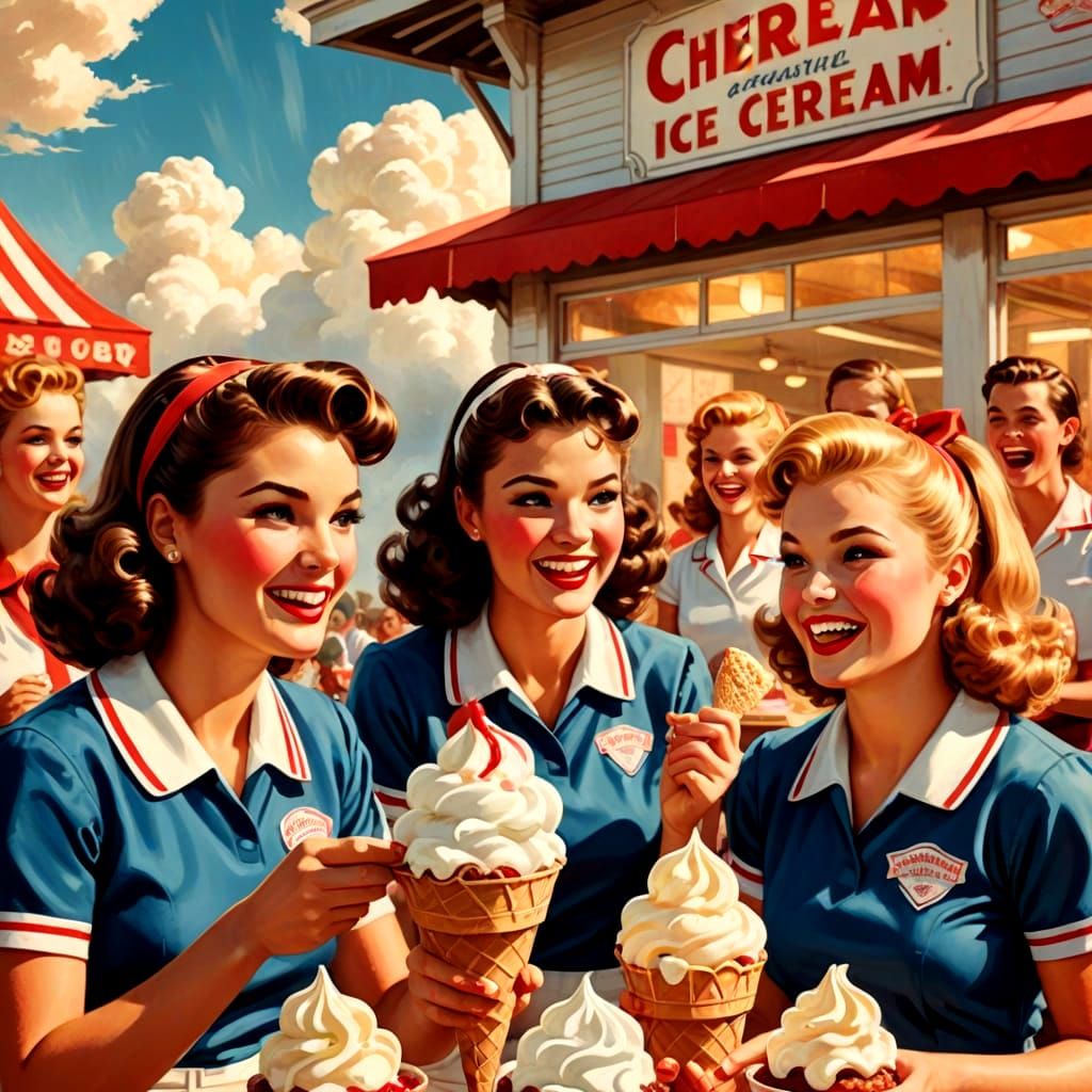 Cheerleaders at an Old Fashioned Ice Cream Parlor