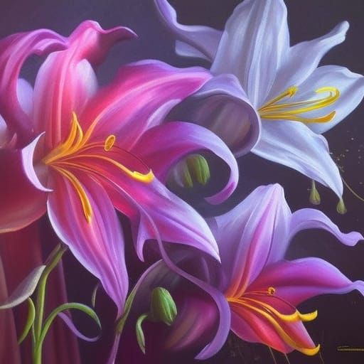 Epic Crystal Lilies in Oil Painting Style