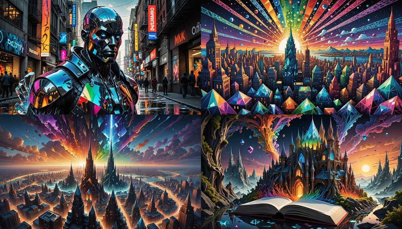 Futuristic Crystalline World: Hyperrealistic Graffiti Art