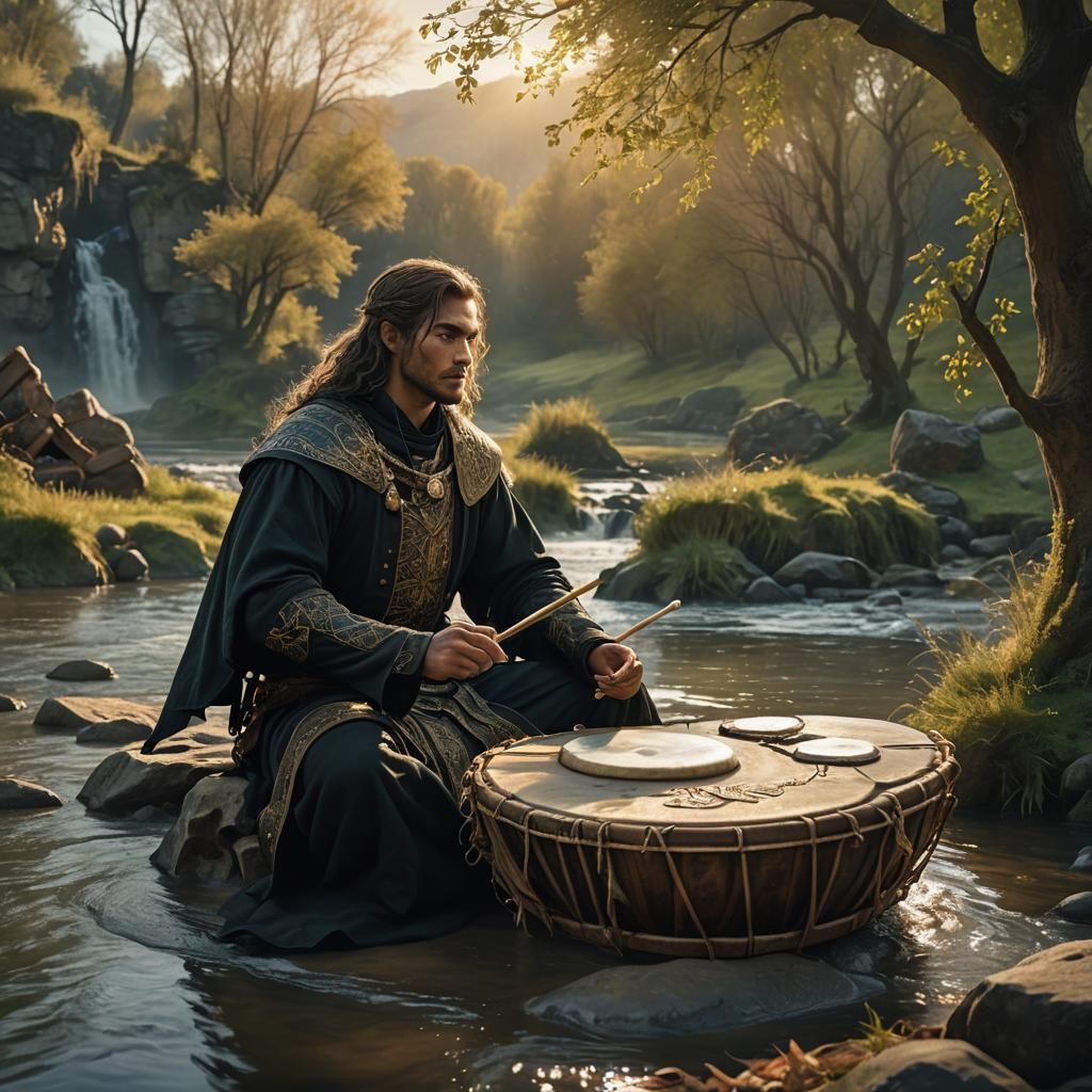 Medieval Drummer in Fantasy Landscape Art