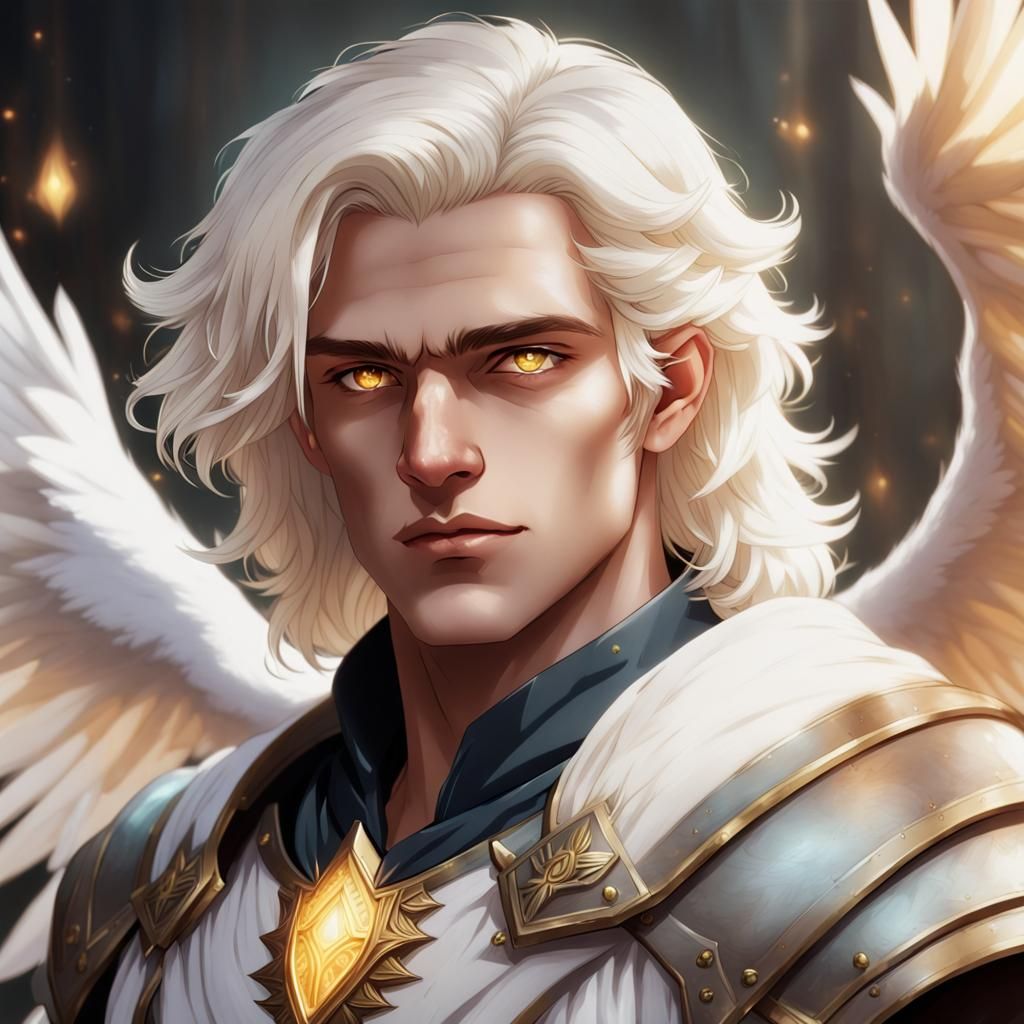 Aasimar Portrait: Golden-Eyed Celestial Warrior