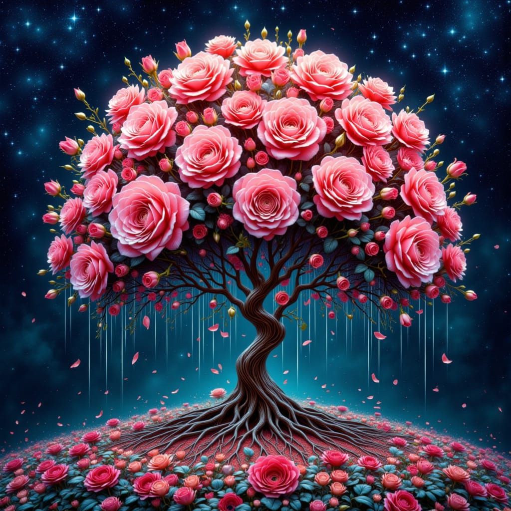Whispering Rose Tree in Futuristic Style
