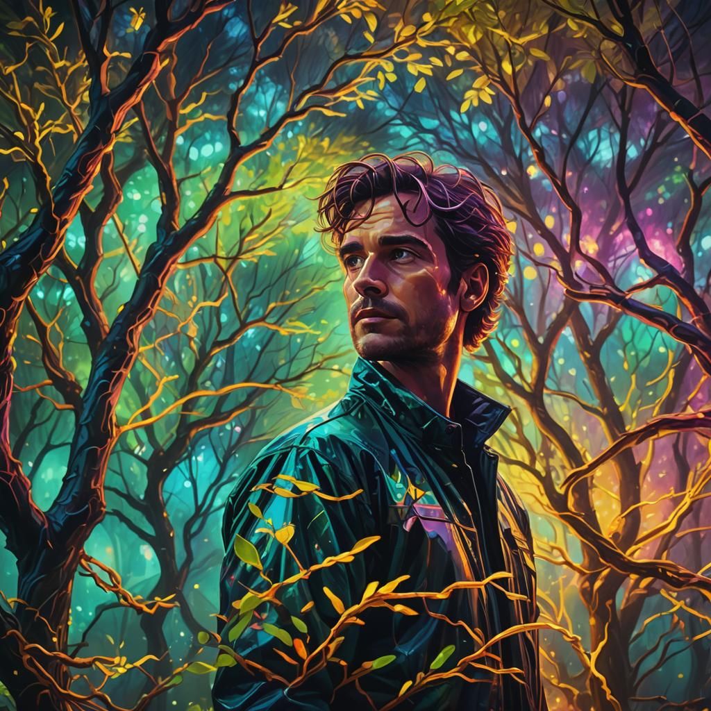 Synthwave Neon Figure in Golden Light