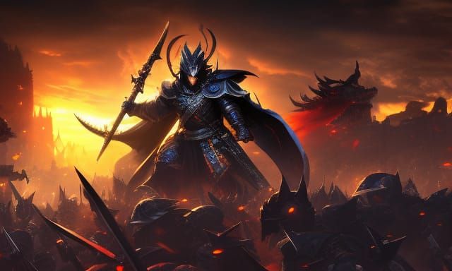 Death Knight Battles Undead Army on Stormy Battlefield