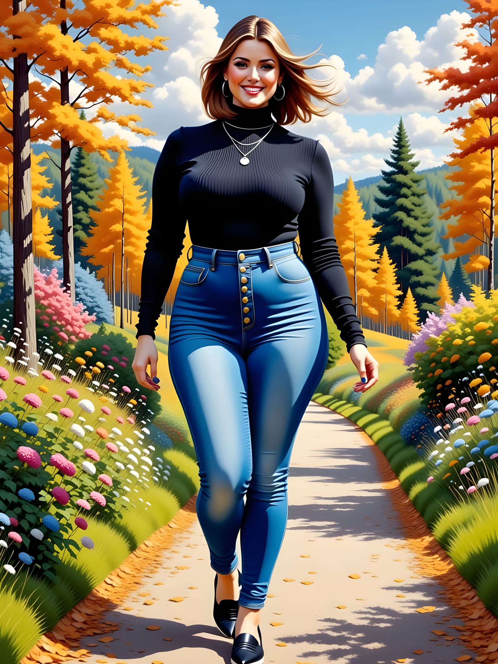 Scandinavian Woman in English Landscape, Art Nouveau Style