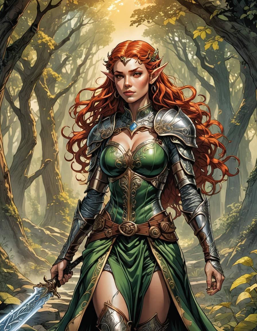 Voluptuous Elf in Dynamic Fantasy Comic Art