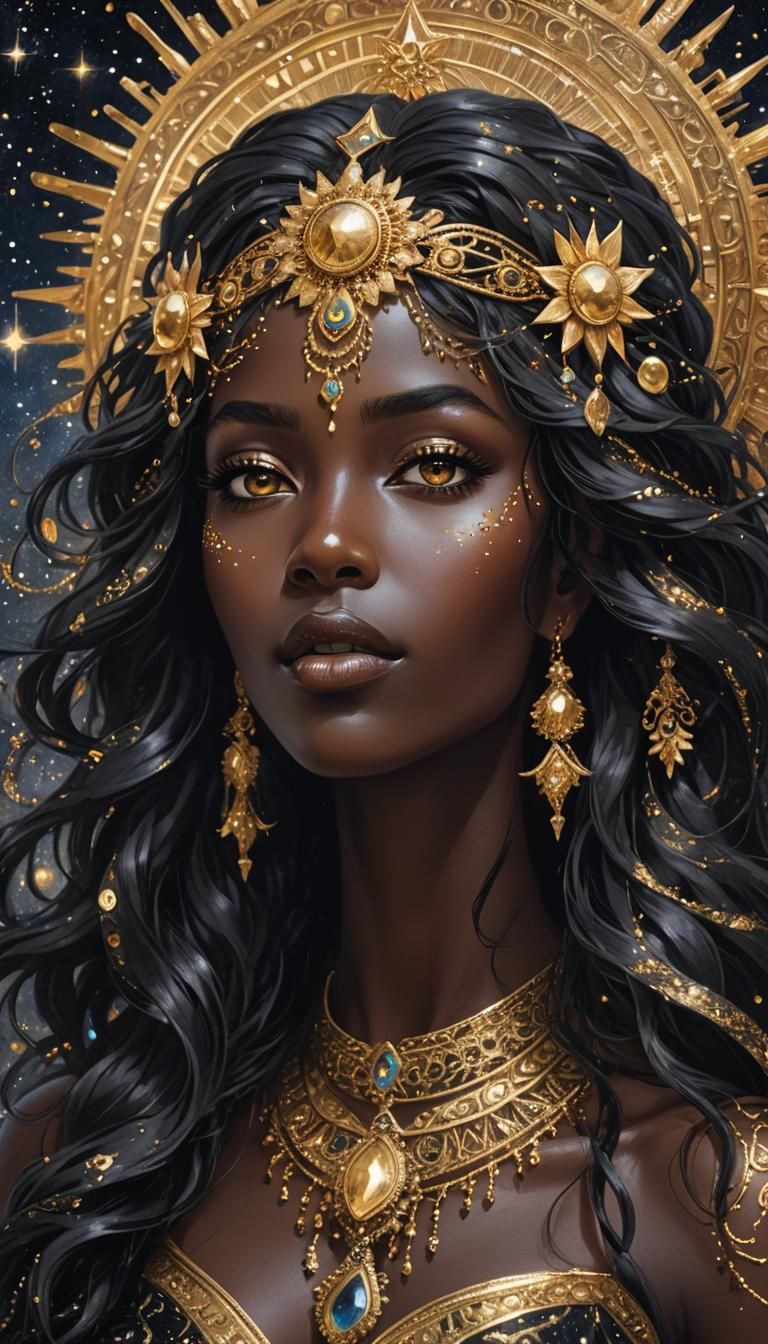 Radiant Night Goddess with Glimmering Skin