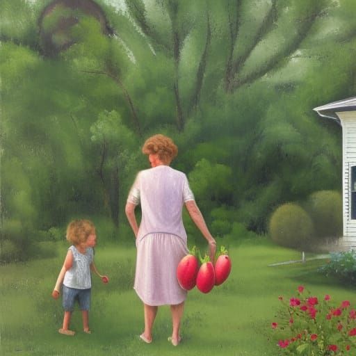 Southern Garden Scene with Watermelon, Oil Painting