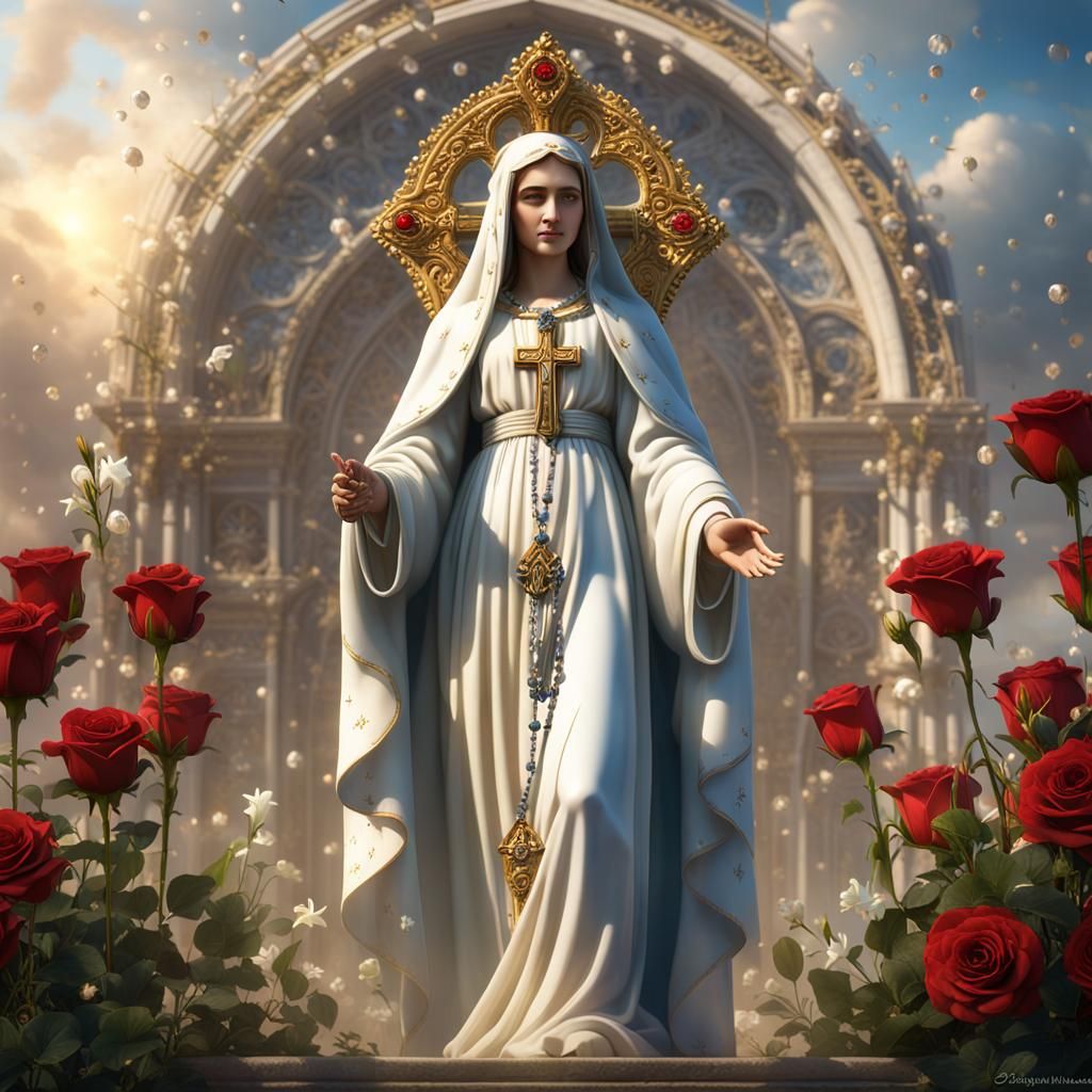 Virgin Mary with Rosary Beads, Detailed Matte Painting