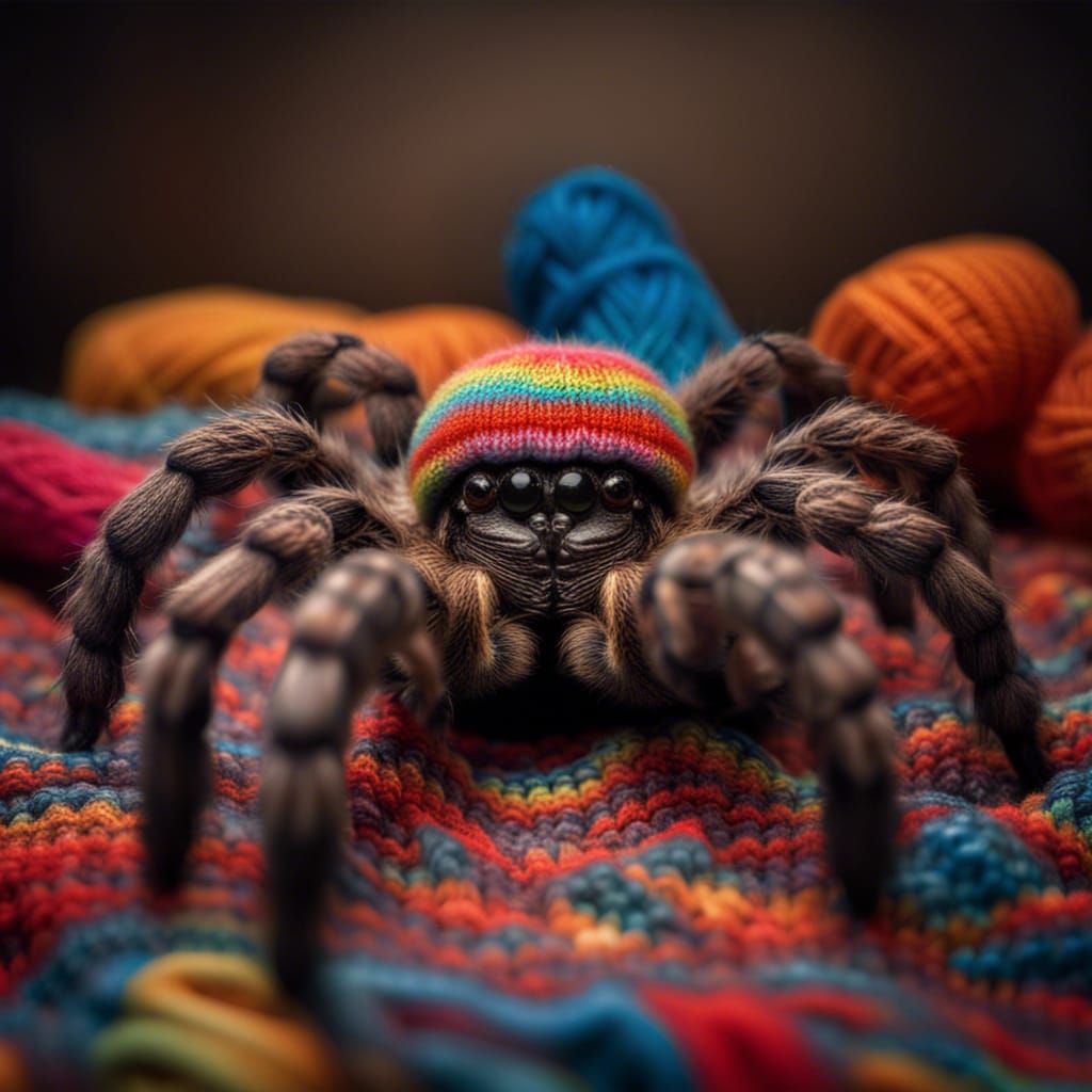 Tarantula with Colorful Knitted Socks, Hyperrealistic HDR
