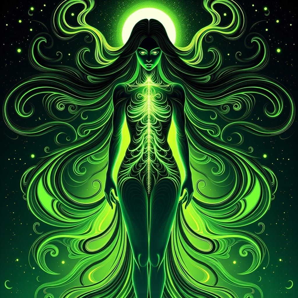 Mystical Woman with Astral Patterns in Surreal Style