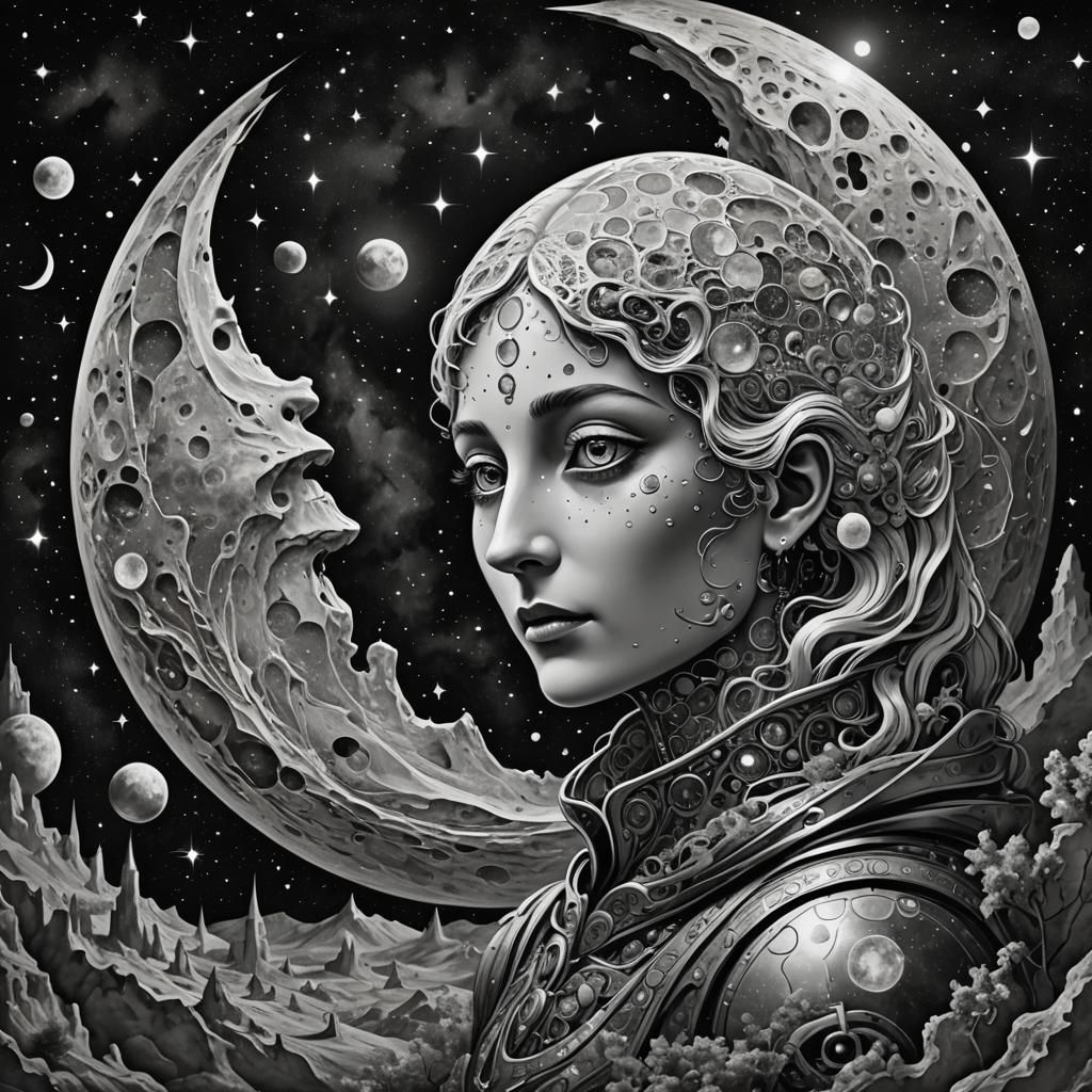 Black and White Moon in Georges Méliès Style
