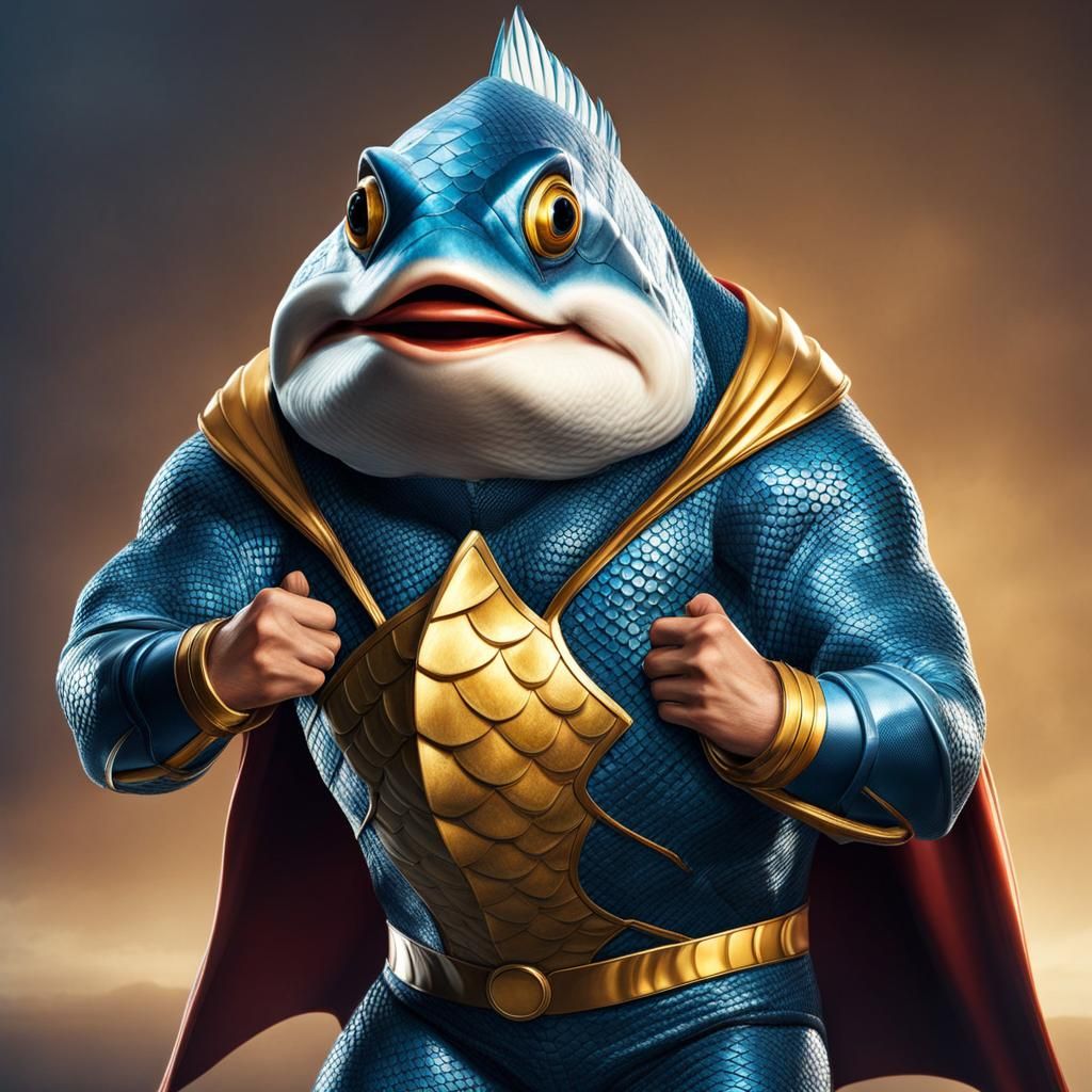 Photorealistic Fish Superhero in Action
