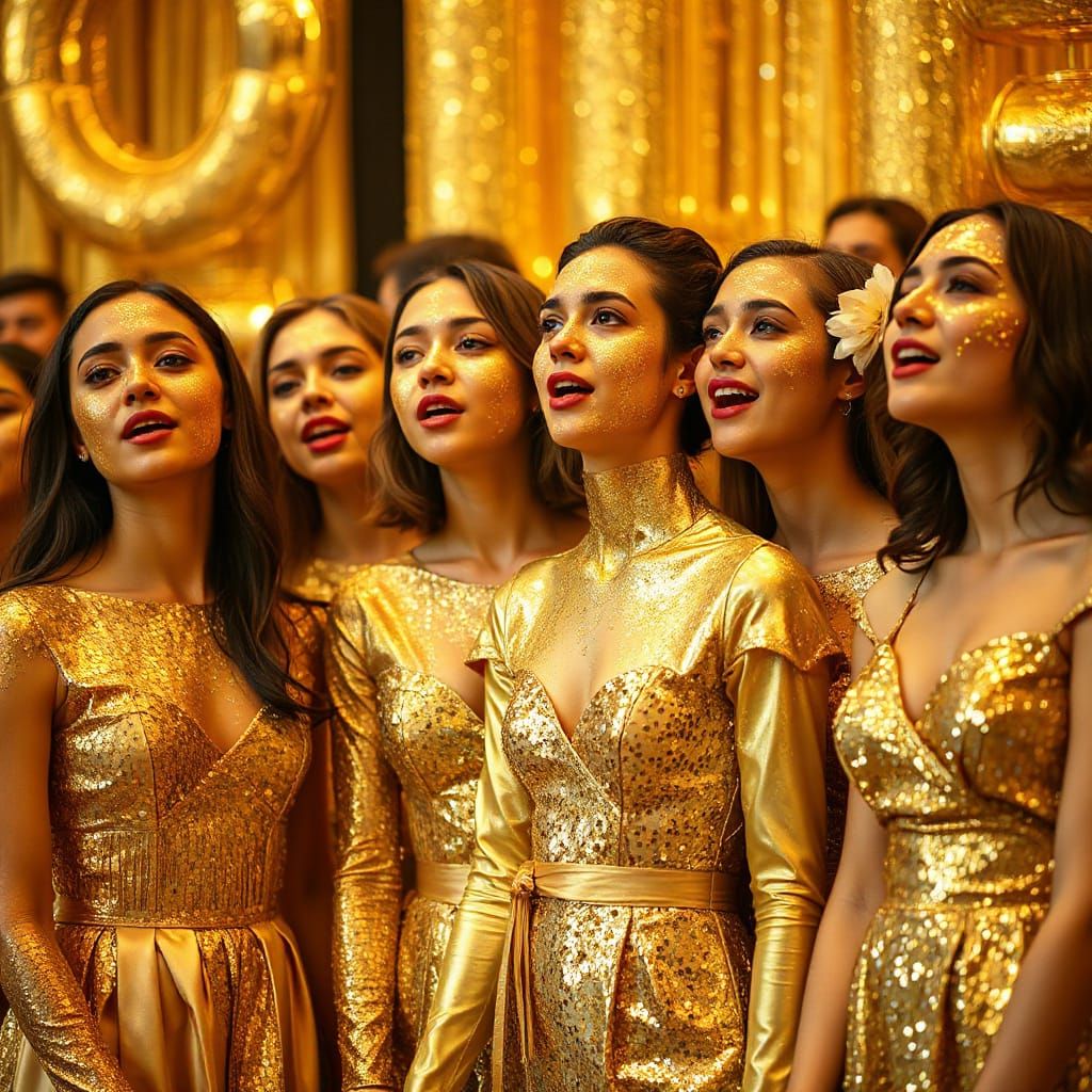 Gold Digger Choir: Shimmering Women in Sequined Dresses