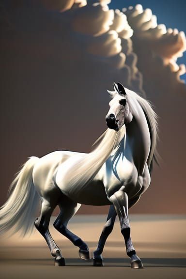 Futuristic Pegasus Icon and Headless Mule in Folklore Style