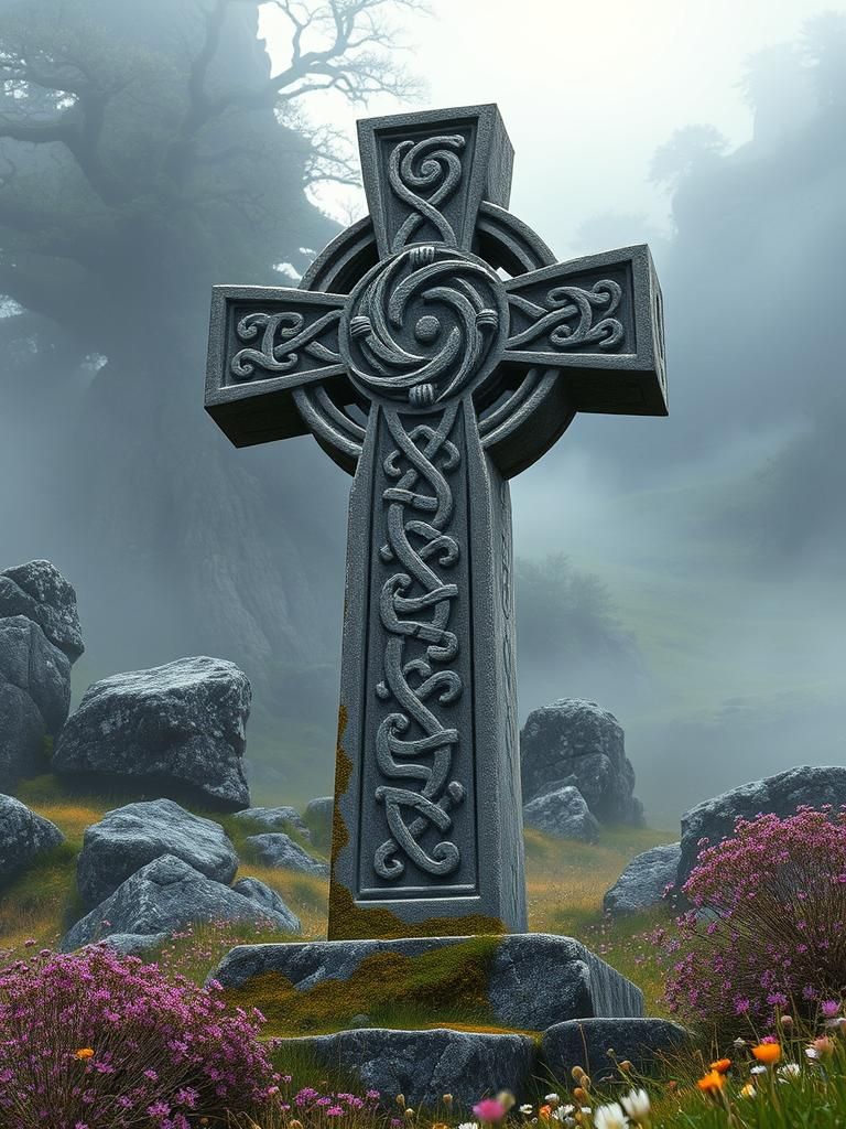 Celtic Cross in Cornish Landscape as Matte Painting