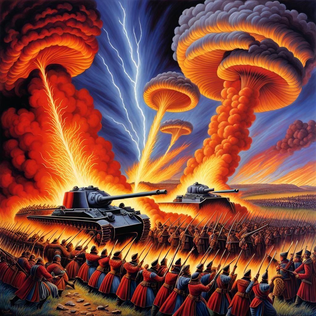 Battle of Waterloo: Explosions in Alex Grey Style