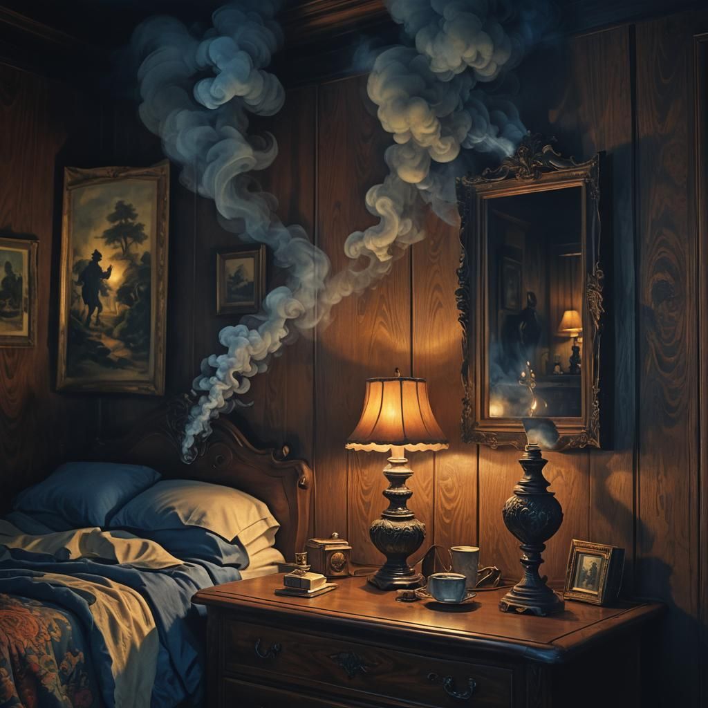 Eerie Bedside Lamp in Digital Oil Painting Style