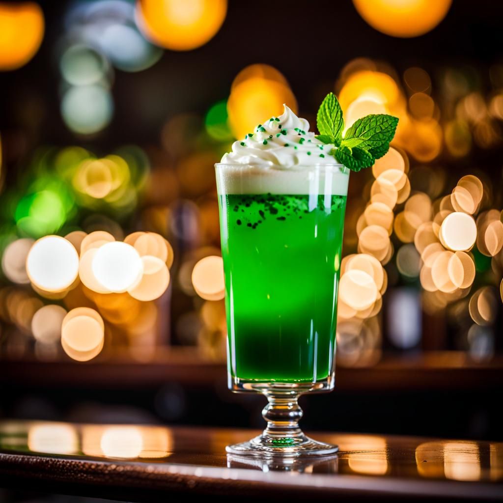 Festive Green Cocktail with Whipped Cream and Sprinkles